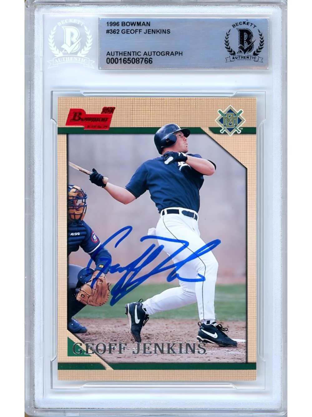 Geoff Jenkins Signed 1996 1st Bowman #362 RC Milwaukee Brewers BAS Slabbed Auto
